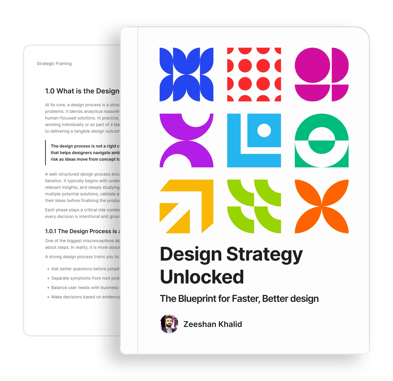 Design Strategy Unlocked by Zeeshan Khalid — book cover with an open interior page