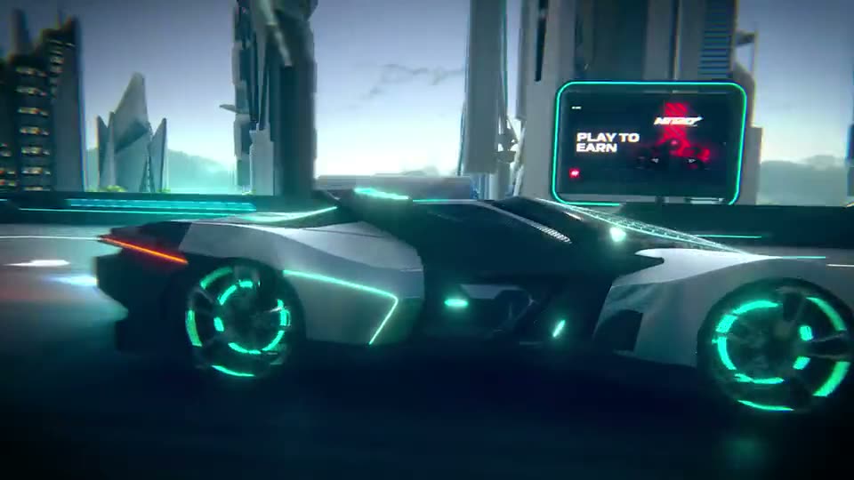Nitro League project — a futuristic neon racing car in a game city